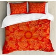 thumbnail image 1 of Mandala Duvet Cover Set, Vibrant Colored Doodle Style Nature Romantic Abstract Bouquet Art, Decorative 3 Piece Bedding Set with 2 Pillow Shams, Queen Size, Scarlet Orange, by Ambesonne, 1 of 3