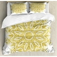 thumbnail image 1 of Mandala Duvet Cover Set, Vibrant Oriental Motif in Modern Design Geometric Eastern Moroccan Royal, Decorative 3 Piece Bedding Set with 2 Pillow Shams, Calking Size, Pale Yellow and White, by Ambesonne, 1 of 3