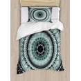 thumbnail image 1 of Mandala Duvet Cover Set, Vintage Yantra with Lines Path of Soul Inner Peace Energy Cosmos Design, Decorative 2 Piece Bedding Set with 1 Pillow Shams, Twin Size, Blue Black, by Ambesonne, 1 of 3