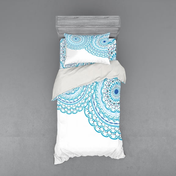 Ambesonne Mandala Bedding Set 3 Pcs, Wedding Invitation Lace, Twin XL, Sky Blue Pale Blue