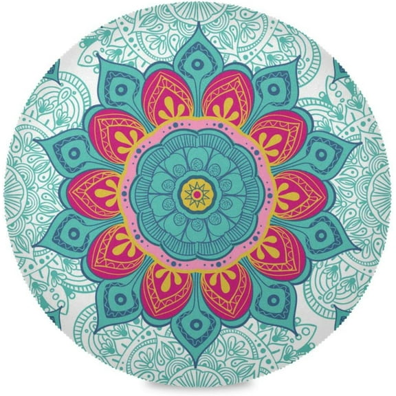 Mandala, Elastic Fitted Edged Round Tablecloth Fade resistant Anti-Shrink Table Cloth Washable Table Cover for Indoor or Outdoor and anywhere you wanna use it 48"X 48"