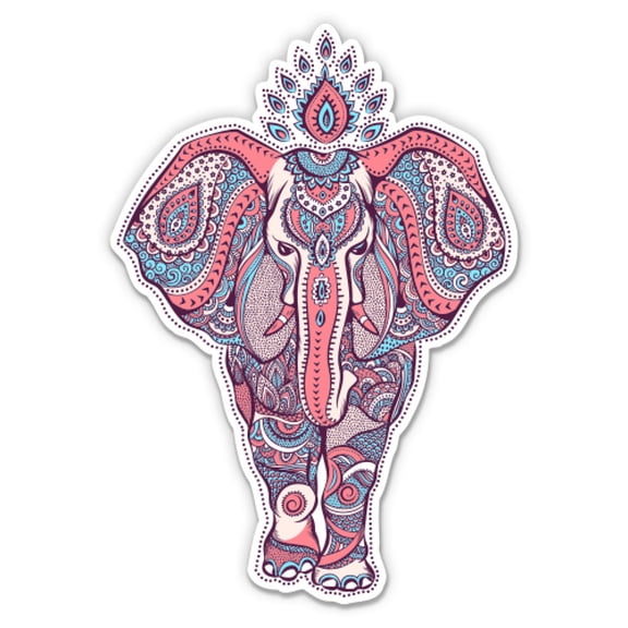 Mandala Elephant Henna Pattern Indian - 3" Vinyl Sticker - For Car Laptop Water Bottle Phone - Waterproof Decal