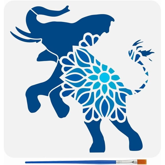 Mandala Elephant Stencil for Painting with Brush 11.8x11.8inch Reusable Elephant Pattern Template Hollowed Mandala Animal Stencil Plastic PET Animal Theme Template for DIY Crafts White DIY