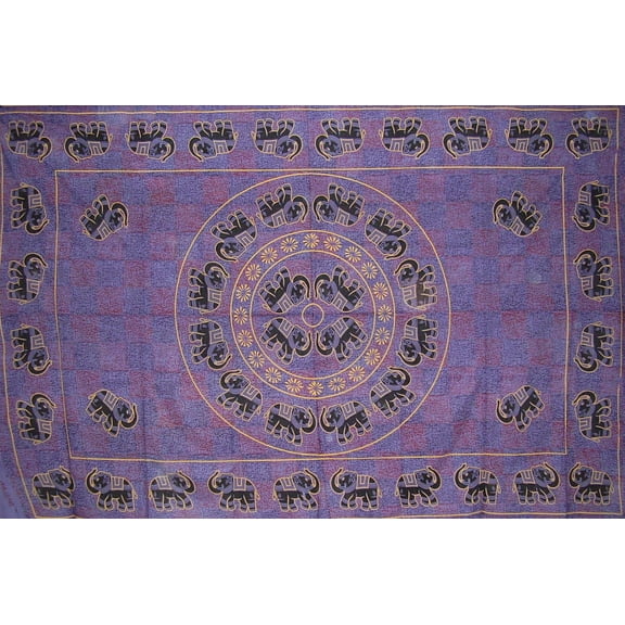 Mandala Elephant Tapestry Cotton Bedspread 106" x 70" Twin Purple