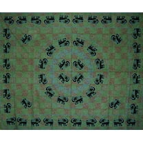 Mandala Elephant Tapestry Cotton Bedspread 108" x 88" Full-Queen Green