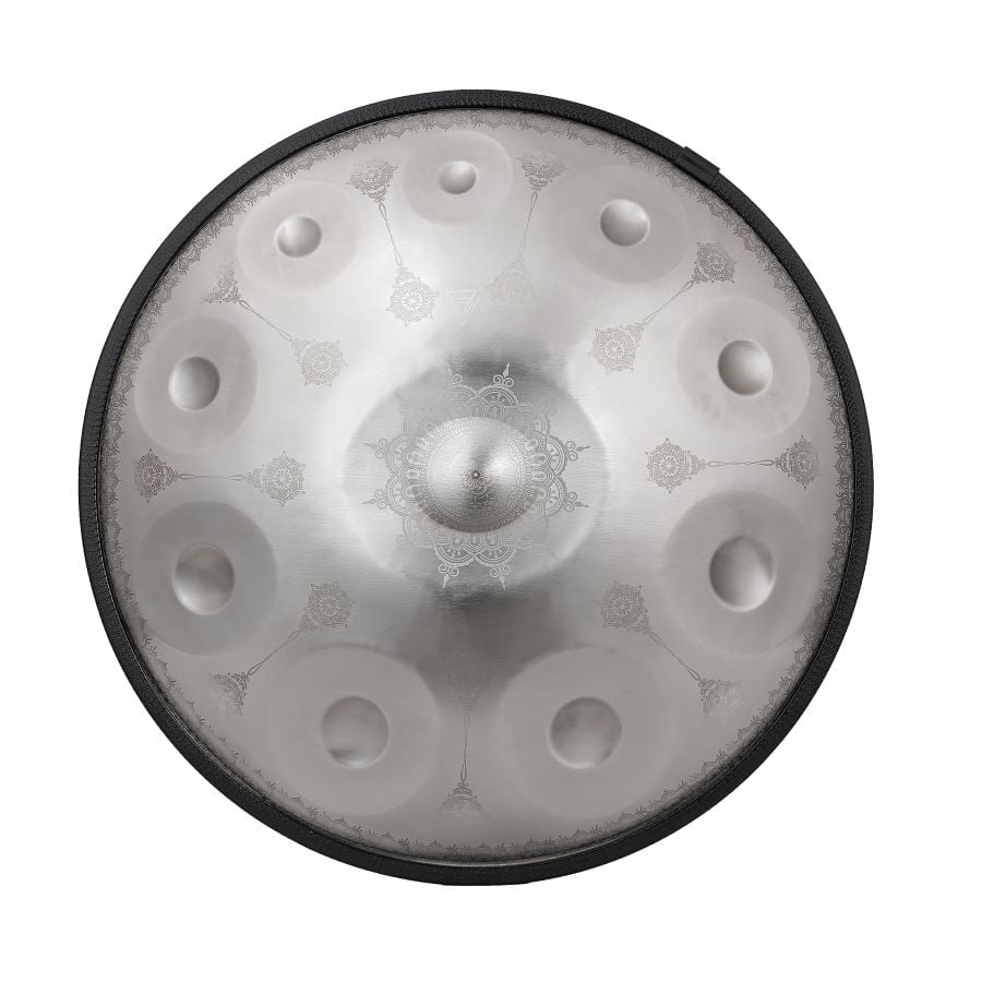 Mandala-Embossed 440Hz Steel Tongue Drum | D Minor 10 Notes Silver Handpan Percussion Instrument