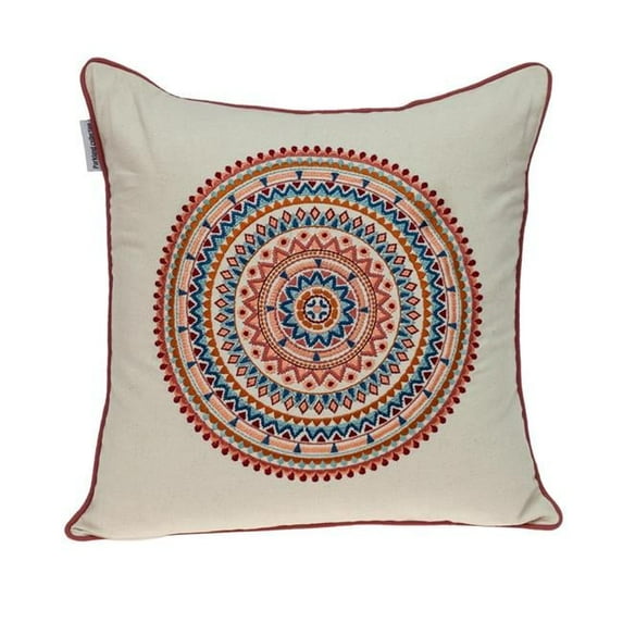 Mandala Embroidered Multi Color Throw Pillow, Multi Color