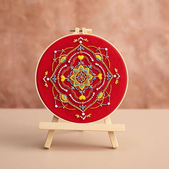 Mandala Embroidery DIY Kit 3D European Style Hand Embroidery Set with Cotton Fabric Needle Thread Optional Embroidery Hoop for Art Craft Meditation