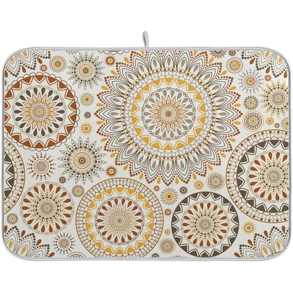 Mandala Ethnic Bohemian Ornament Dish Drying Mat for Kitchen Counter Absorbent Microfiber Drying Pad, Medium 16x18 in, Reversible Drainer Mats