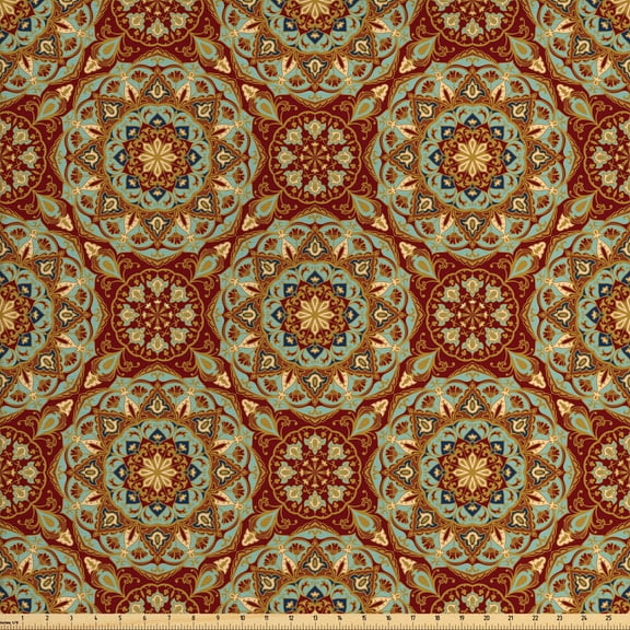 Ambesonne Mandala Fabric by the Yard Upholstery, Medieval Mosaic Design, 10 Yards, Pale Coffee Pale Blue