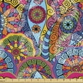 thumbnail image 1 of Ambesonne Mandala Fabric by the Yard Upholstery, Ethnic Folk Round Flowers, 1 Yard, Multicolor, 1 of 5