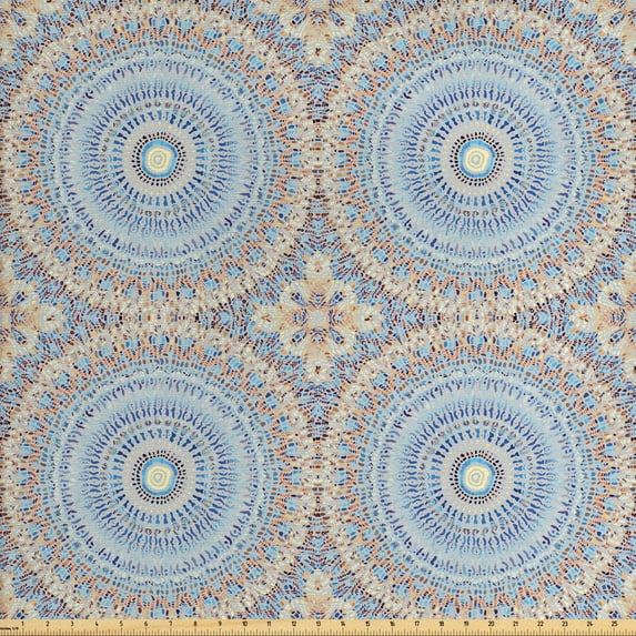 Ambesonne Mandala Fabric by the Yard Upholstery, Ethnic Shapes Dotted Motifs, 2 Yards, Multicolor