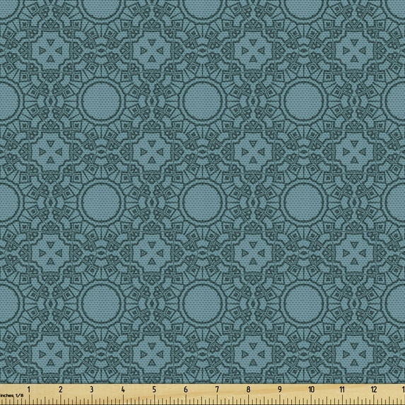 Ambesonne Mandala Fabric by the Yard Upholstery, Bohemian Geometric Motif, 5 Yards, Petrol Blue