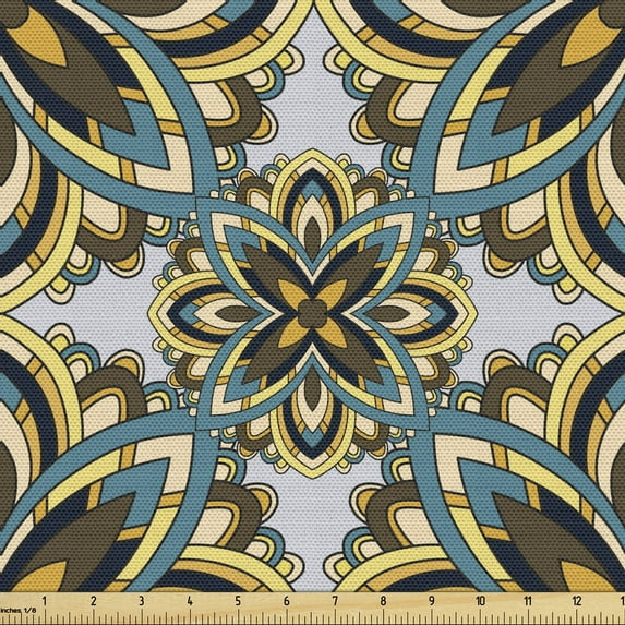 Ambesonne Mandala Fabric by the Yard Upholstery, Motif Pattern, 3 Yards, Multicolor