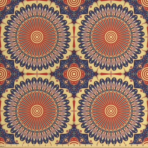 Ambesonne Mandala Fabric by the Yard Upholstery, Moorish Motif, 3 Yards, Multicolor