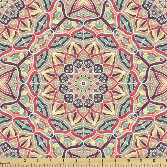 Ambesonne Mandala Fabric by the Yard Upholstery, Blooming Nature Theme, 1 Yard, Multicolor