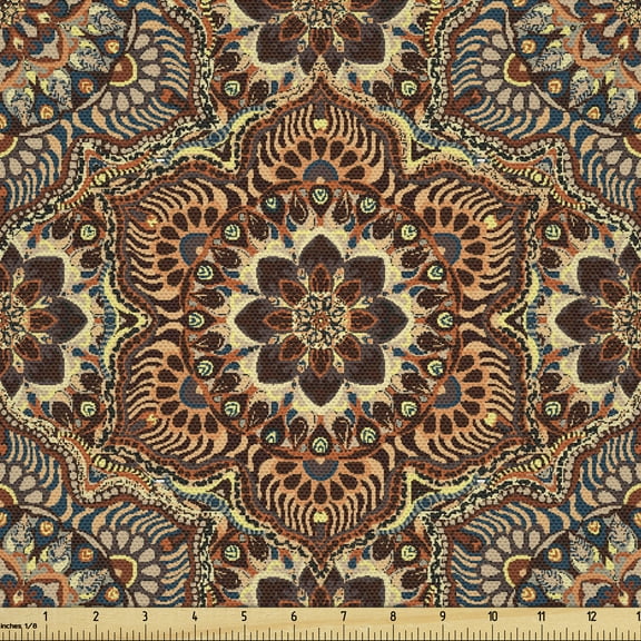 Ambesonne Mandala Fabric by the Yard Upholstery, Vintage Floral Paisleys, 1 Yard, Multicolor