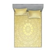 thumbnail image 1 of Mandala Fitted Sheet & Pillow Sham Set, Round Antique Motif Curvy Ornate Heart Shape Influences, Decorative Printed 6 Piece Bedding Decor Set, Calking, Yellow Pale Yellow, by Ambesonne, 1 of 3