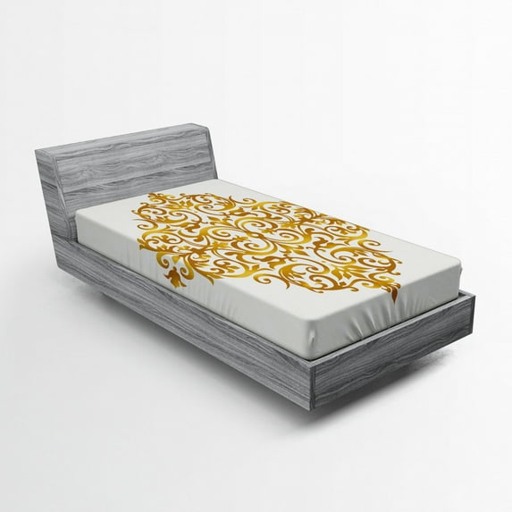 Ambesonne Mandala Fitted Sheet, Victorian Royal Design, Twin Size, Pale Caramel White