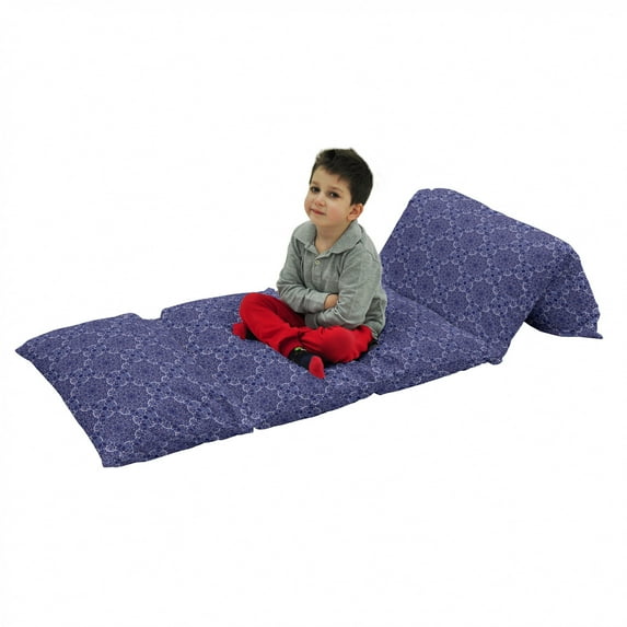 Mandala Floor Pillow Lounger Cover, Circular Pattern Floral and Modern Bohemian Swirling Art Print Art, Nap Mat Printed Fabric Case for 5 Pillows, 88" x 27", Purple White and Blue, by Ambesonne