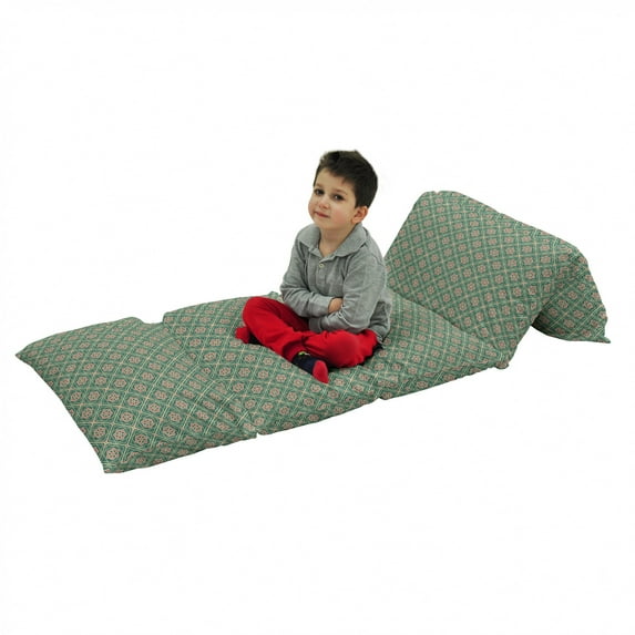 Mandala Floor Pillow Lounger Cover, Spring Seasonal Mosaic Vertical Floral Far Eastern, Nap Mat Printed Fabric Case for 5 Pillows, 88" x 36", Jade Green Pale Pink, by Ambesonne