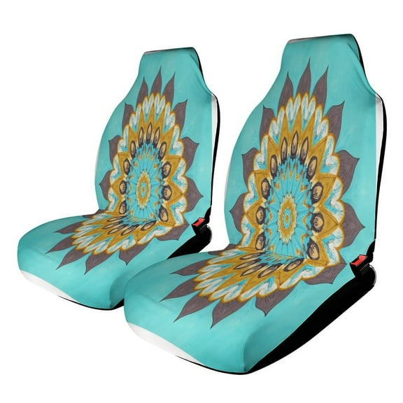 Mandala Floral Art Print Car Seat Cover Set Auto Front Bucket Cushion Protect Accessories 2 Piece