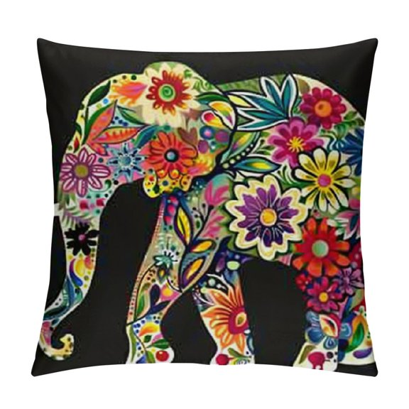 Mandala Floral Elephant Linen Throw Pillow Case Cushion Cover Home Office Decorative for Sofa Living Room Square
