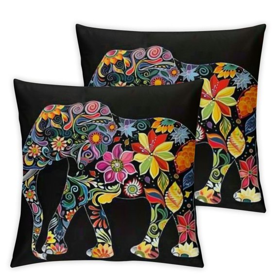 Mandala Floral Elephant Throw Pillow Case Cushion Cover Home Office Decorative for Sofa Living Room Square