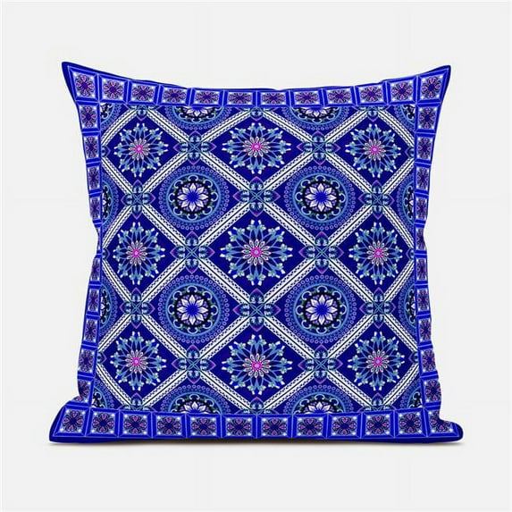 Mandala Floral Tiles Indoor/Outdoor Pillow in Blue Purple Pink White 28x28
