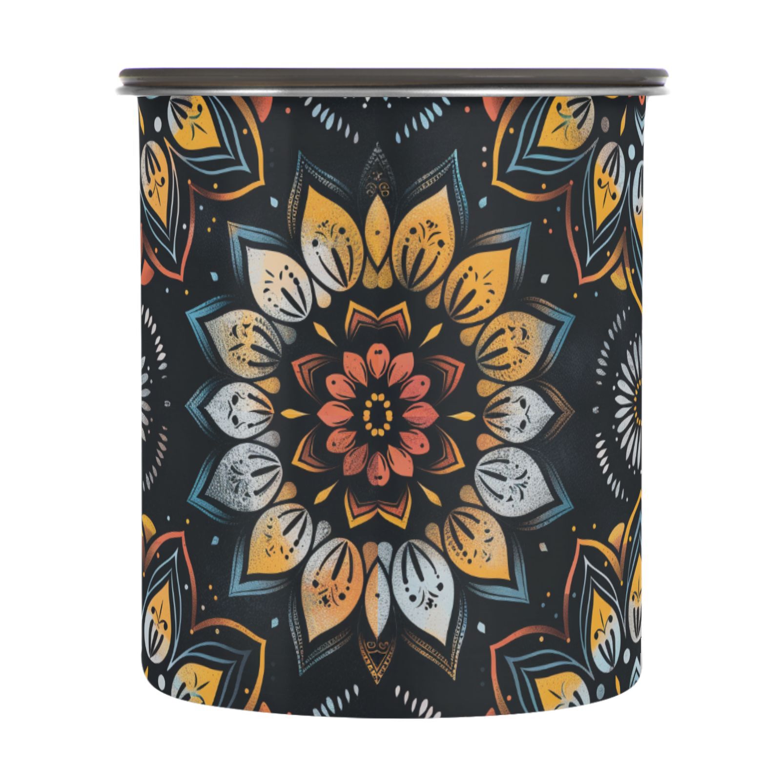Mandala Flower Floral Airtight Coffee Bean Canister 30oz Food Storage Containers with Lids For Gournd, Tea, Sugar, Flour, Rice, Cereal, Candy Cookie Jar
