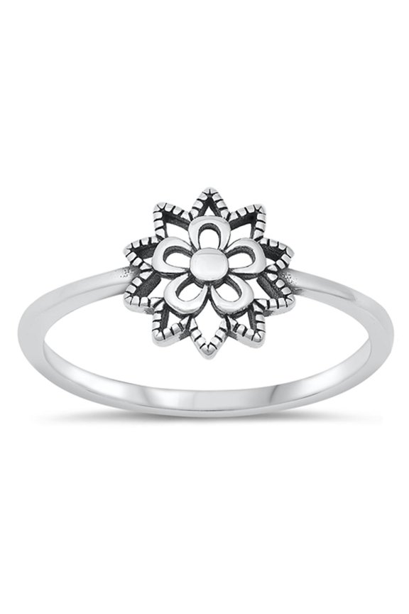 Mandala Flower Sun Guidance Ring .925 Sterling Silver Band Jewelry Female Male Unisex Size 4