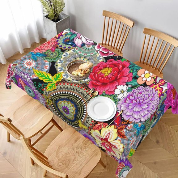 Mandala Flower Tablecloth Table Cover Washable Tabletop for Kitchen Dinning Decoration Rectangle 60x84inch