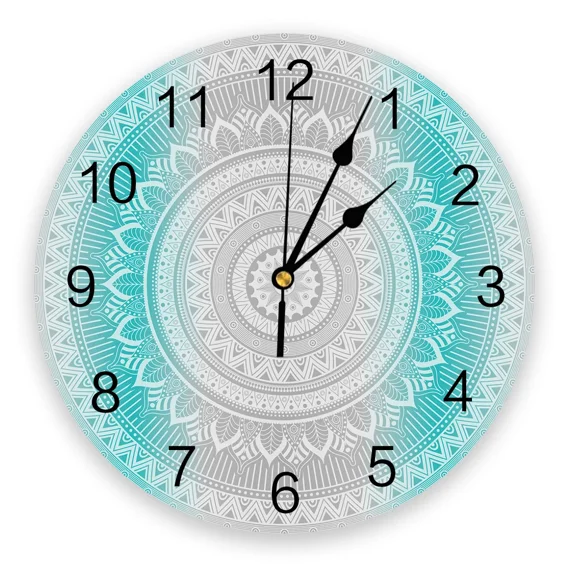 Mandala Flowers Nahuatl Bedroom Wall Clock Large Modern Kitchen Dinning Round Wall Clocks Watches Living Room Watch Home Decor(14 Inch)