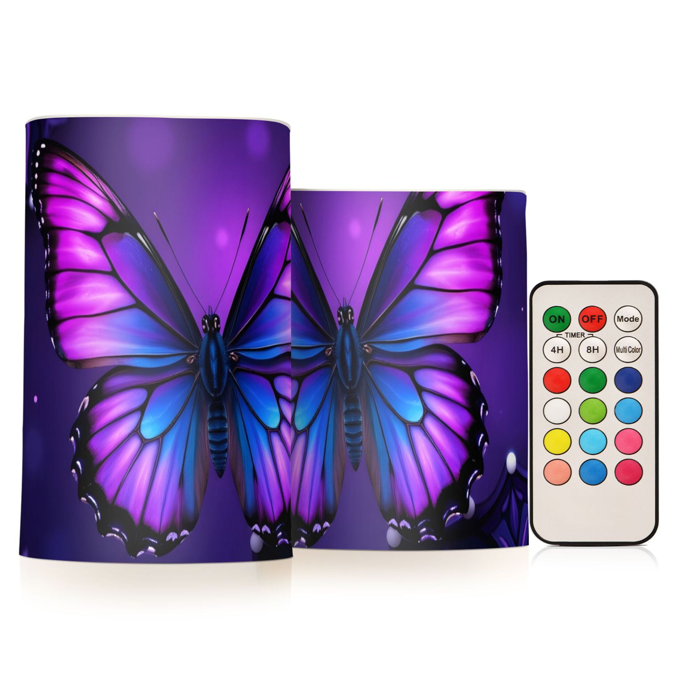 Mandala Flowers Purple Butterflies Flickering Flameless Candles LED Tealight Battery Operated with Remote Set of 2 Holiday Decor Ornaments