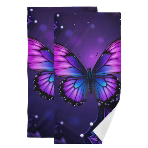 Mandala Flowers Purple Butterflies Hand Towel Absorbent Bath Towels for Bathroom Sports Gym 28" x 14" Set of 2