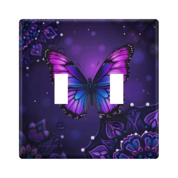 Mandala Flowers Purple Butterflies Light Switch Cover Electrical Outlet Cover Replaceable Wall Plates 2-Gang