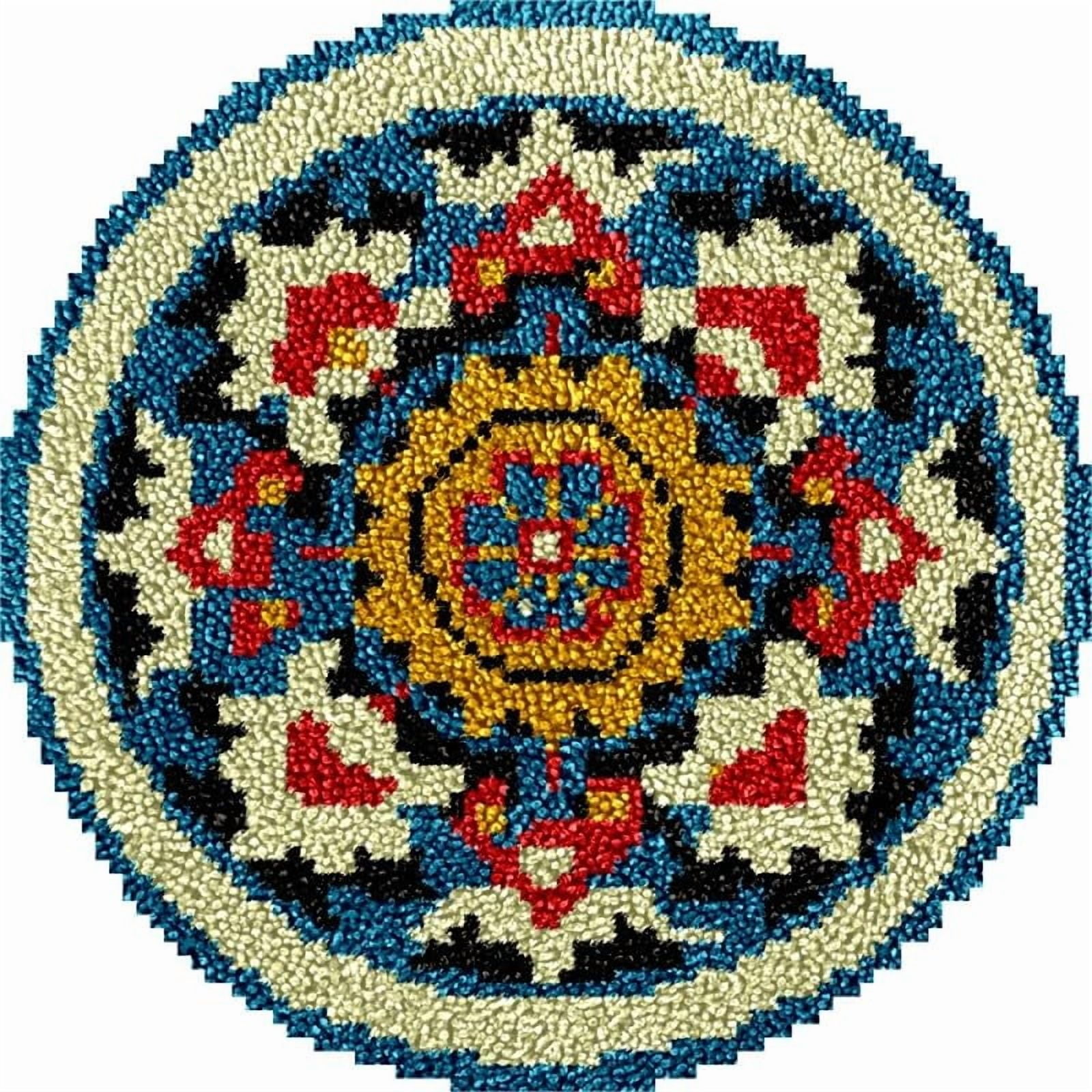 Mandala Flowers Round Shape Latch Hook Rug Kits Set for Starter Crochet Hook Cushion Mat Sofa Seat Cushion Crocheting Kits with Preprinted Canvas Crochet Yarn Kits 50X50cm (ui96)