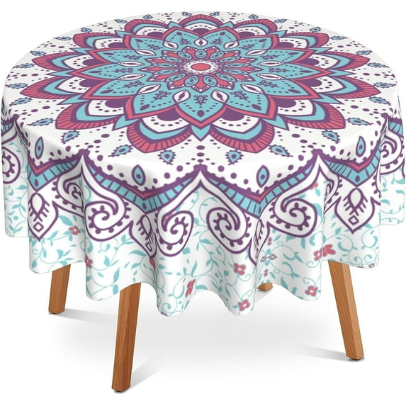 Mandala Flowers Tablecloth 60x60 Inch Round,Waterproof Table Cloth Cover Decorative for Party and \u200bCamping Holiday Dinning Tabletop Home Décor