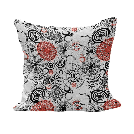 Mandala Fluffy Throw Pillow Cushion Cover, Grunge Looking Round Floral Rounds Contrast Colors and Design, Rectangle Accent Pillow Case, 36" x 16", Vermilion Black White, by Ambesonne