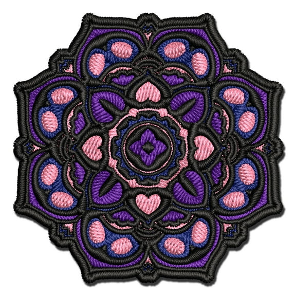 Mandala Geometric Flower Applique Multi-Color Embroidered Iron-On Patch - 2.5 Inch Small