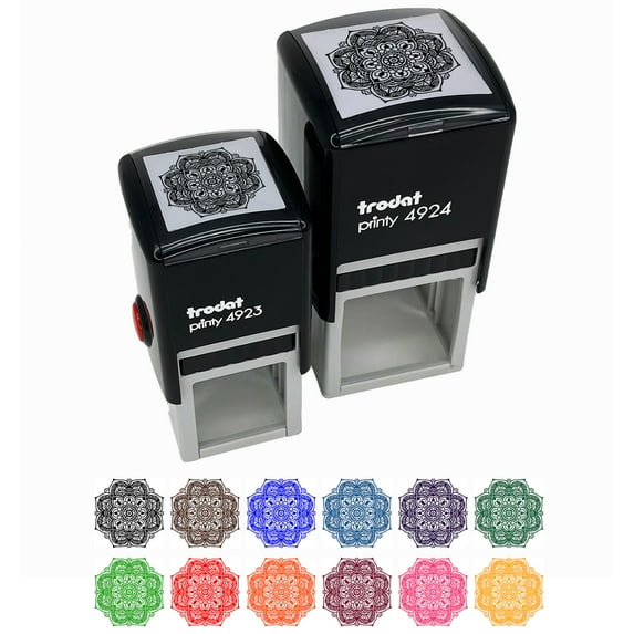 Mandala Geometric Flower Self-Inking Rubber Stamp Ink Stamper - Yellow Ink - Small 1 Inch