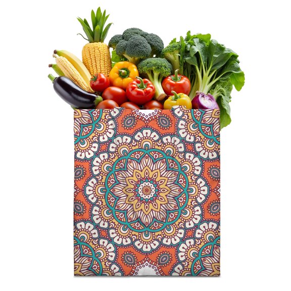 Mandala Geometric Pattern Reusable Tote Bag - Large Capacity Washable Grocery Bag for Urban Commuters