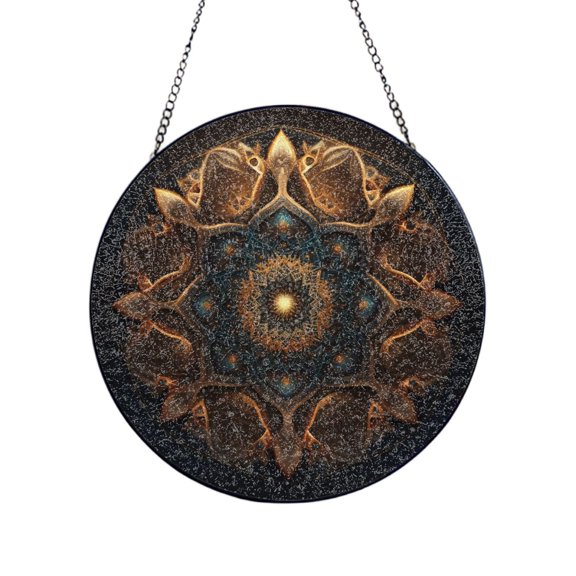 Mandala Geometry Abstract Stained Glass Sun Catcher, 4in10cm, Window Hanging Ornament Garden Patio Wall Door Home Decor Gift