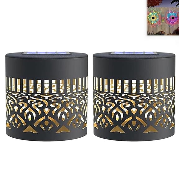 Mandala Hollow Cutout Metal Solar Projection Lantern, Solar Garden Lights RGB Color Changing Outdoor Pathway Lamp for Backyard Patio Fence Tabletop Decor