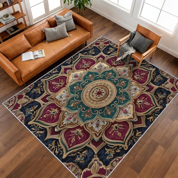 Mandala Indian Area Rugs, Multicolor Bohemian Hippie Pattern Carpet, Washable Non Slip Low Pile Soft Rug for Living Room Bedroom Decor Mat 2x3ft