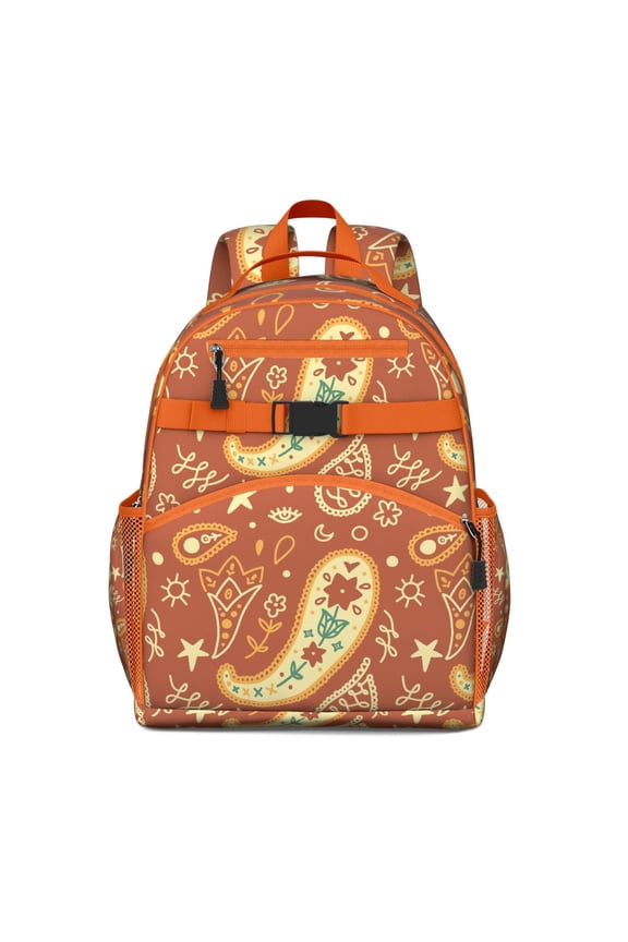 Mandala Inspired Exotic Paisley Artwork School Backpack Adjustable Padded Straps Chest Buckle Water-Resistant Durable Bookbag