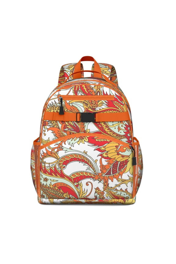 Mandala Inspired Exotic Paisley Artwork School Backpack Adjustable Padded Straps Chest Buckle Water-Resistant Durable Bookbag