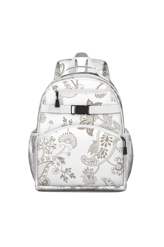 Mandala Inspired Exotic Paisley Artwork School Backpack Adjustable Padded Straps Chest Buckle Water-Resistant Durable Bookbag