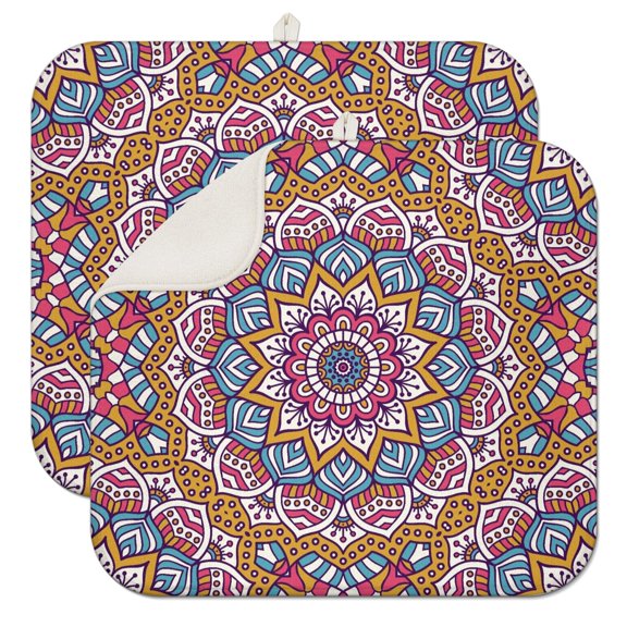 Mandala Inspired Mandala Coffee Mat – Lightweight Microfiber Spill Mat, Foldable Dish Drying Pad for Kitchen and Coffee Bars