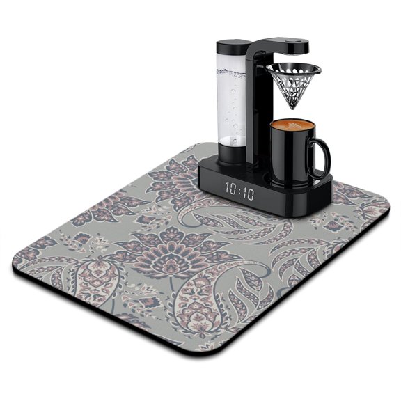 Mandala Inspired Paisley Coffee Bar Mat Exotic Absorbent Mat with Vintage Floral Print Multi-Functional Kitchen Accessory